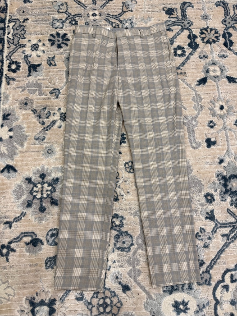 H&M Mens Slim Plaid Dress Pants — Beige 29W